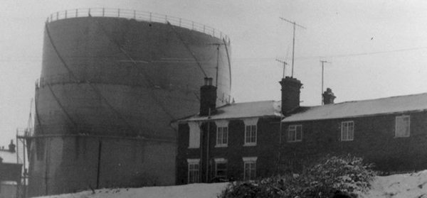 Station Inn and Gasometer in the snow